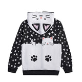 Cat Ear Zip Hoodie – Kawaii Star Print Jacket with Paw Pockets