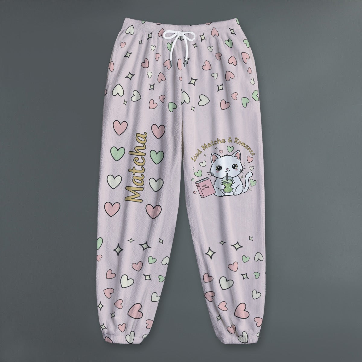 Matcha Reading Cat Plush Jogger Pants