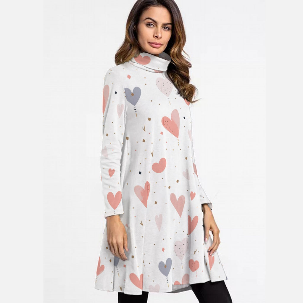 Kawaii Heaven Women's High Neck Long Sleeve Dress | Microfiber | Autumn Style