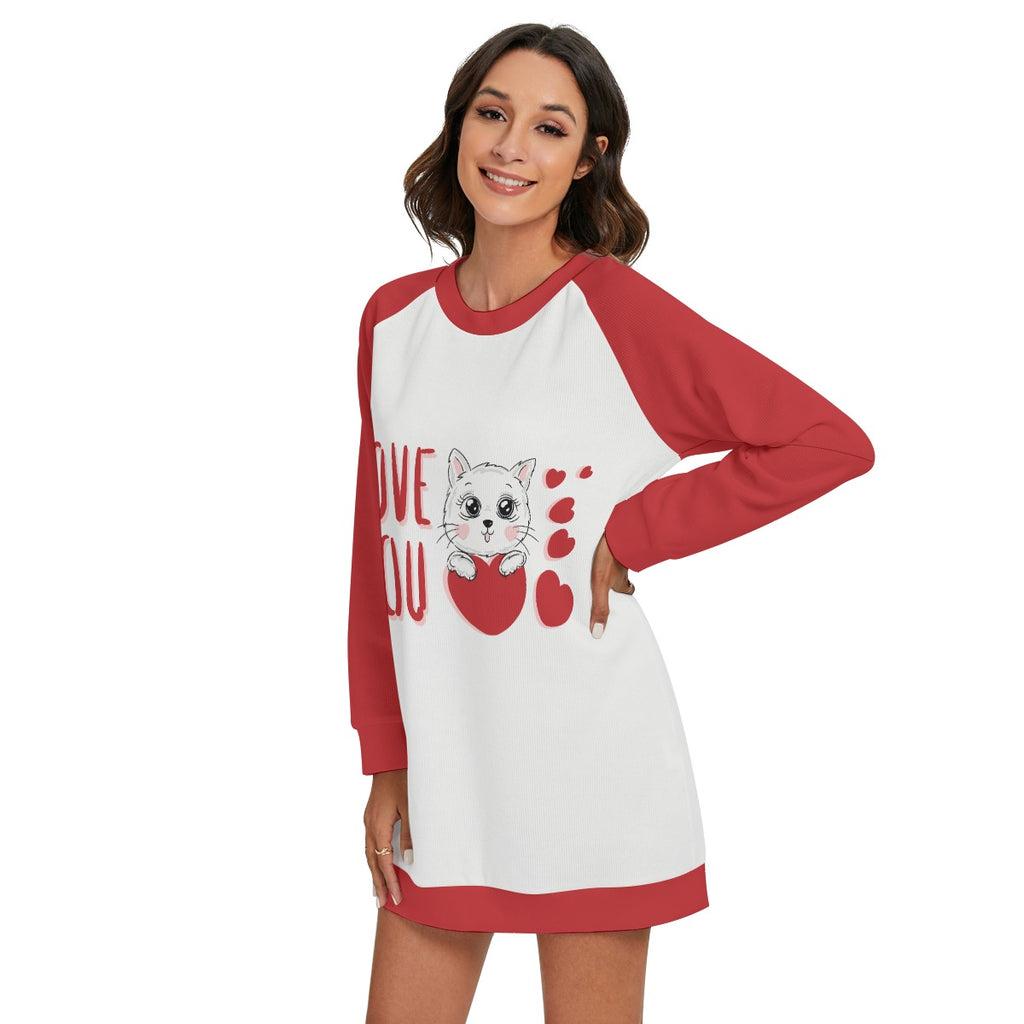 Kawaii Heaven Women's Love You Kitty Round Neck Raglan Sleeve Sweater