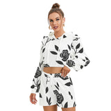 Women's Micro Fleece Black Bloom Hoodie & Shorts Set | Soft & Stylish Loungewear