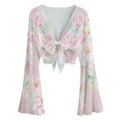 Kawaii Heaven Women's Lace-Up Mesh Bell Sleeve Blouse | Blooming Grace