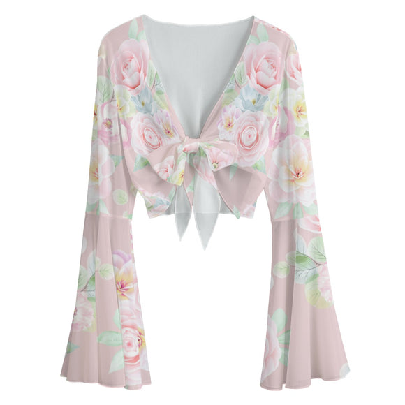 Kawaii Heaven Women's Lace-Up Mesh Bell Sleeve Blouse | Blooming Grace