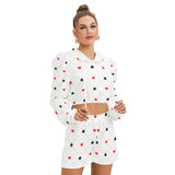 Kawaii Heaven Women's Queen of Hearts Brush Back Micro Fleece Hoodie & Shorts Set
