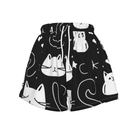 Mystic Meow Women's Sports Shorts - Polyester & Spandex Blend for All-Day Comfort