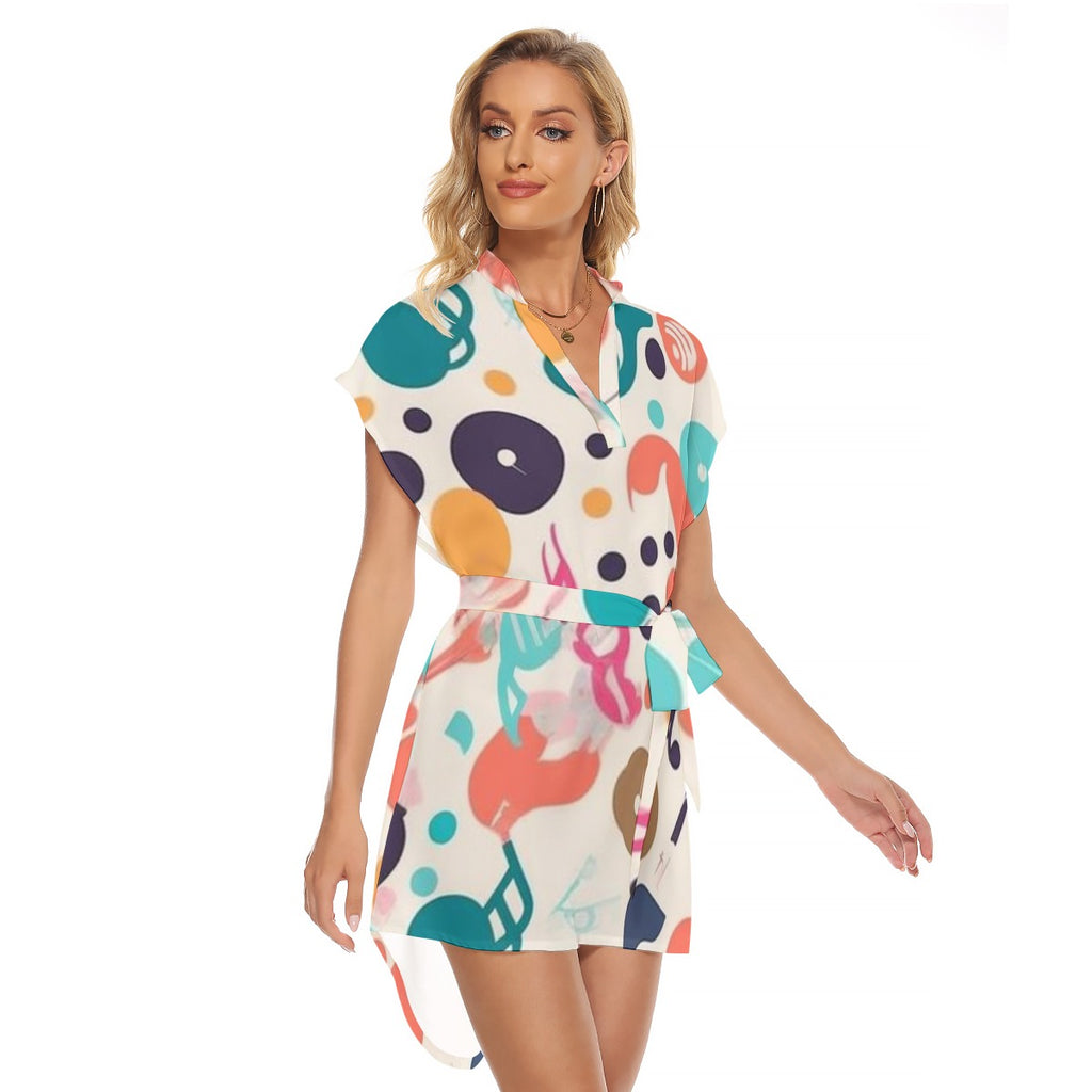 Melody Muse Women's Classic Wrap Dress with Stand-up Collar | Casual Style