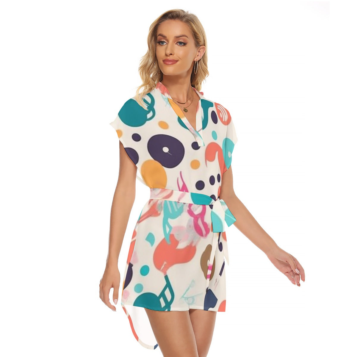 Melody Muse Women's Classic Wrap Dress with Stand-up Collar | Casual Style