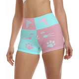 Kawaii Cat Print Women’s Yoga Shorts – Pastel Workout Activewear