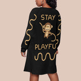 Playful Monkey Sweater Dress – Long Sleeve Casual Tunic with Fun Graphic - Plus Size