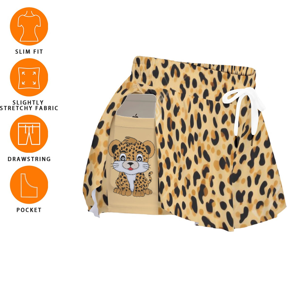 Kawaii Heaven Leopard Print Women's Sport Skort with Phone Pocket