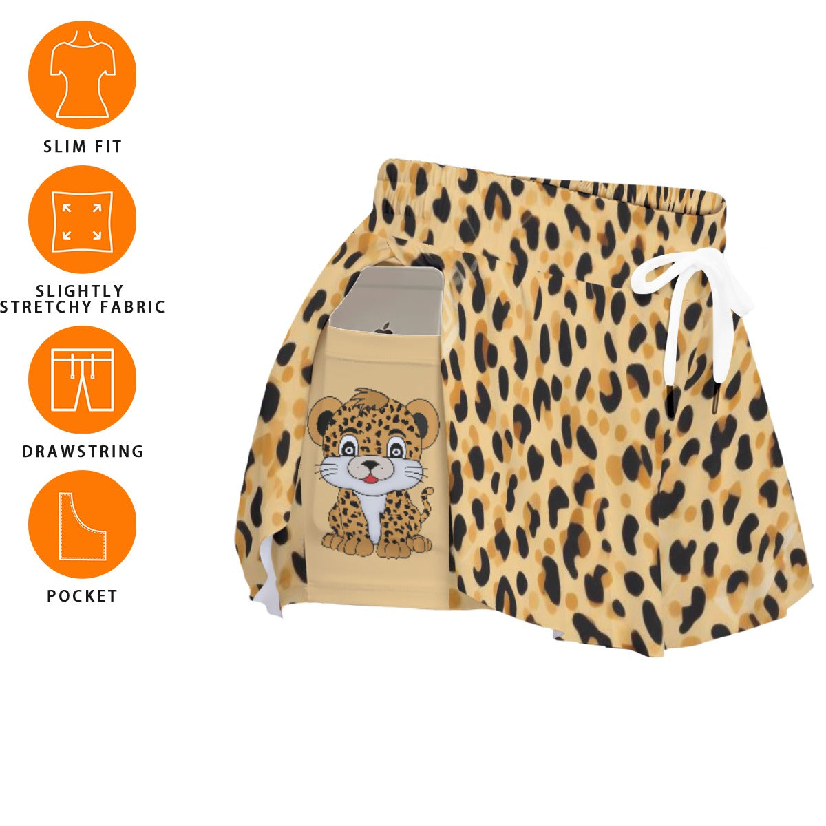 Kawaii Heaven Leopard Print Women's Sport Skort with Phone Pocket
