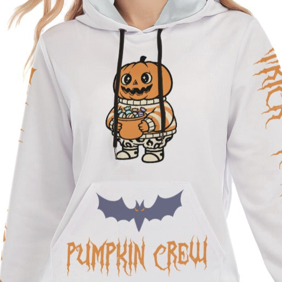 Kawaii Heaven Halloween Pumpkin Print Slim Fit Women's Hoodie with Adjustable Hood and Front Pocket