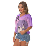 Anime Girl Butterfly Top – Kawaii Purple V-Neck Loose Fit Shirt