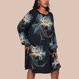 Kawaii Heaven Women's Plus Size Long Sleeve Floral Black Tunic Dress