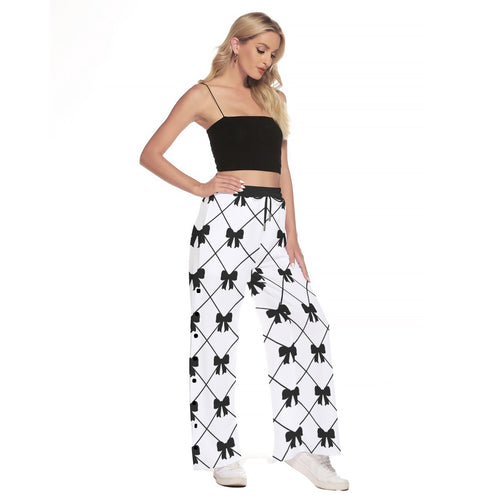 Black Bow Side Slit Wide Leg Pants
