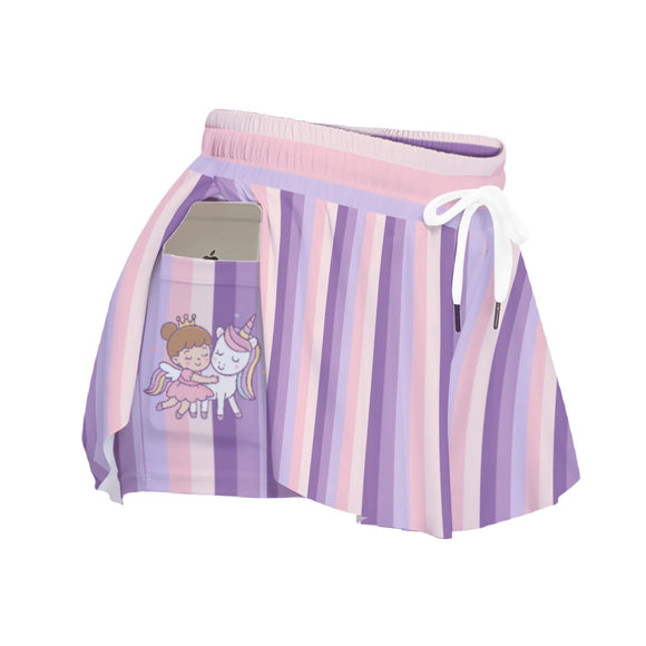 Kawaii Heaven Women's Pastel Striped Princess & Unicorn Skorts with Pockets