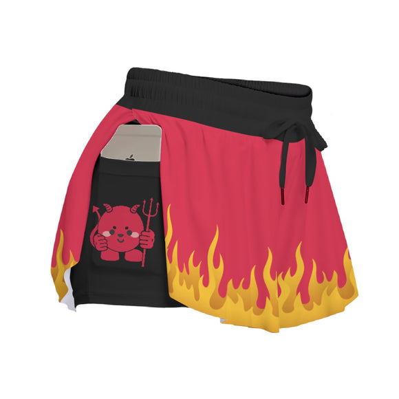 Women's Kawaii Devil Flame Skorts with Pockets for Sports & Fashion