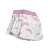 Kawaii Heaven Rainbow Unicorn Women's Sport Skorts - White Drawstring Athletic Skorts with Side Pockets