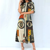 Abstract Art Midi Dress – Women’s Elastic Waist Casual Fashion