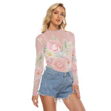 Women's Sheer Floral Mesh T-Shirt | Lightweight Breathable Long Sleeve Blush Rose