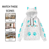 Kawaii Heaven Women's Cute Cat Ear Hoodie with Blue Paw Print Design