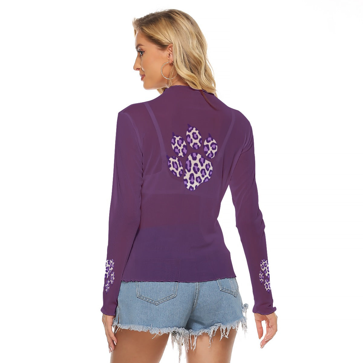 Purple Leopard Face Mesh Top