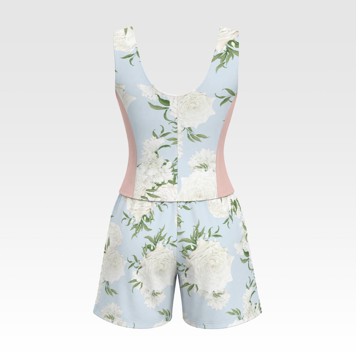 Blue Floral Corset Romper Set – Cottagecore Lace-Up Summer Outfit