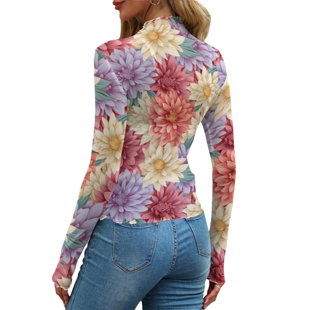 Floral Jesus Mesh Long Sleeve – Sheer Artistic Top with Spiritual Artwork