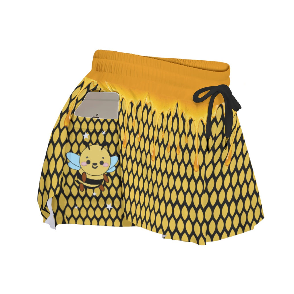 Women's Bee Honeycomb Print Sport Skort with Pockets - Soft Microfiber Active Skort