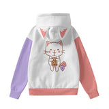 Cute Kawaii Boba Kitty Women's Hoodie with Decorative Cat Ears & Bubble Tea Vibes