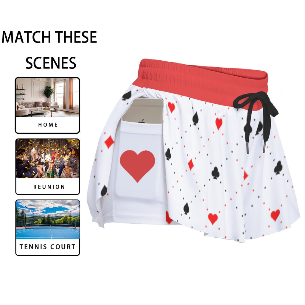 Women's Sport Skorts with Pocket - Ace of Hearts Design | Kawaii Heaven