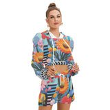 Tropical Bloom Women's Micro Fleece Hoodie & Shorts Set | Brush Back Fabric
