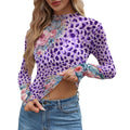 Purple Leopard Floral Mesh Long-Sleeve Top