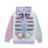 Kawaii Heaven Unisex Zip Up Hoodie with Cat Ears Pastel Skeleton Print