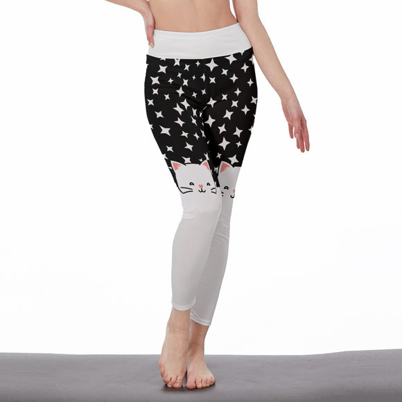 Cat Print Leggings – Women’s Kawaii Star Pattern Yoga Pants
