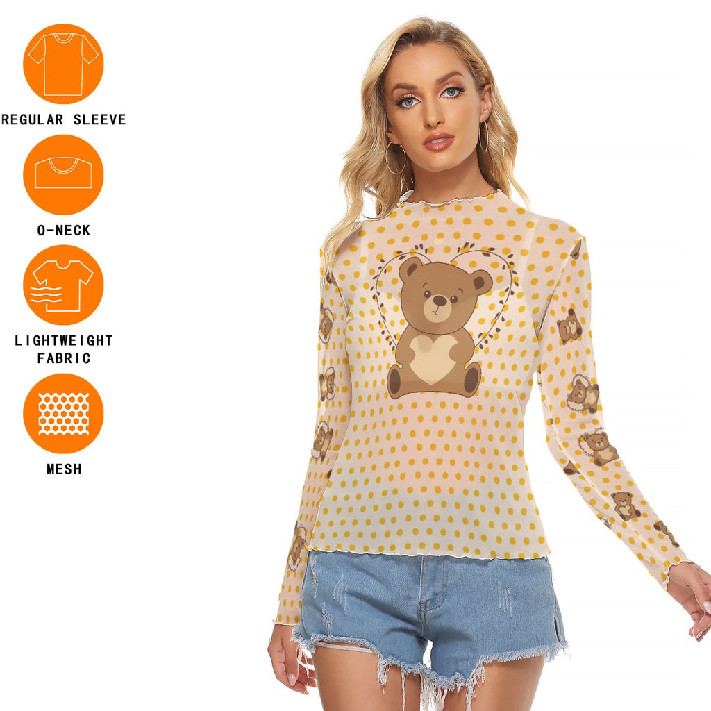 Teddy Bear Mesh Long Sleeve Top – Sheer Kawaii Style