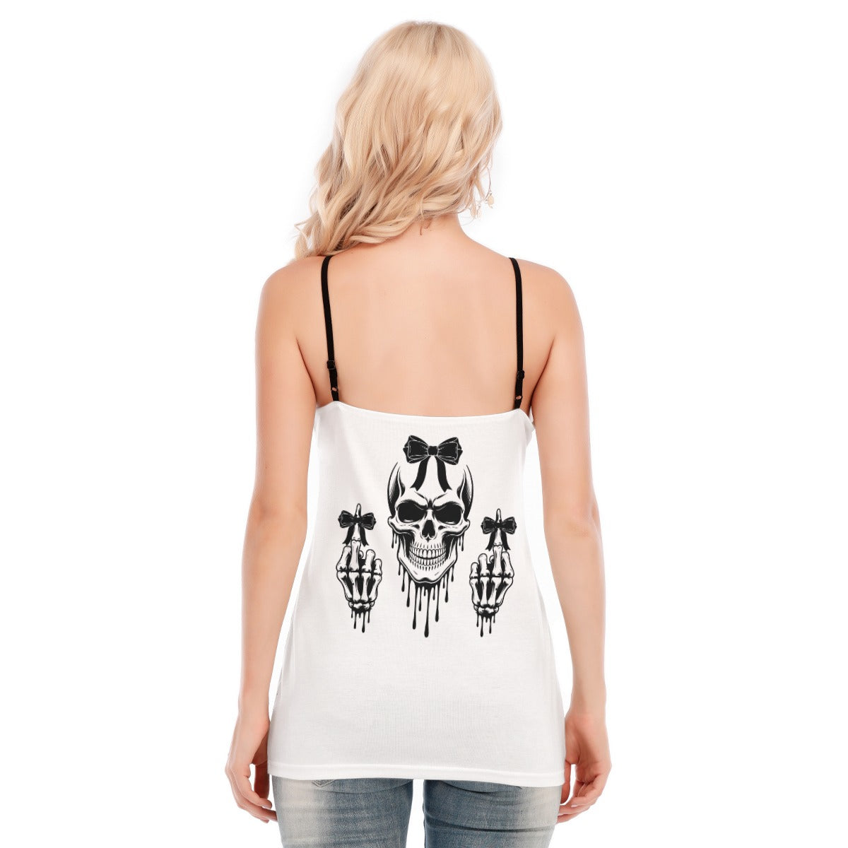Goth Skull Lace Up Tank Top – Spider Web Graphic Punk Style
