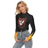Devil Heart Flame Long Sleeve Top – Slim Fit Turtleneck