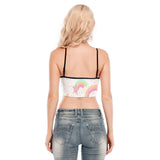 Women's Rainbow Heart Print Pastel Cami Tube Top – Sexy Wrap-Up Crop Tank with Spaghetti Straps & Black Edging