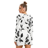 Women's Micro Fleece Black Bloom Hoodie & Shorts Set | Soft & Stylish Loungewear