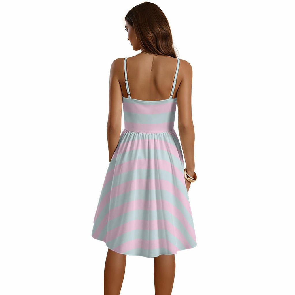 Pastel Striped Spaghetti Strap Dress – Sweetheart Neck Summer Sundress