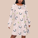 Kawaii Panda Print Long Sleeve Tunic Dress for Women - Oversized Plus Size Raglan Sleeve Jersey Dress