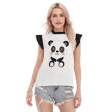 Kawaii Heaven Women's Panda Graphic Ruffle Sleeve Blouse with Lace Collar - White