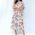 Floral Midi Dress – Women’s Summer Casual Outfit with Elastic Waist