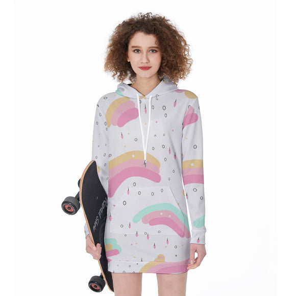 Kawaii Heaven Women's Pastel Rainbows Long Hoodie Dress with Spacious Pocket