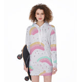 Kawaii Heaven Women's Pastel Rainbows Long Hoodie Dress with Spacious Pocket