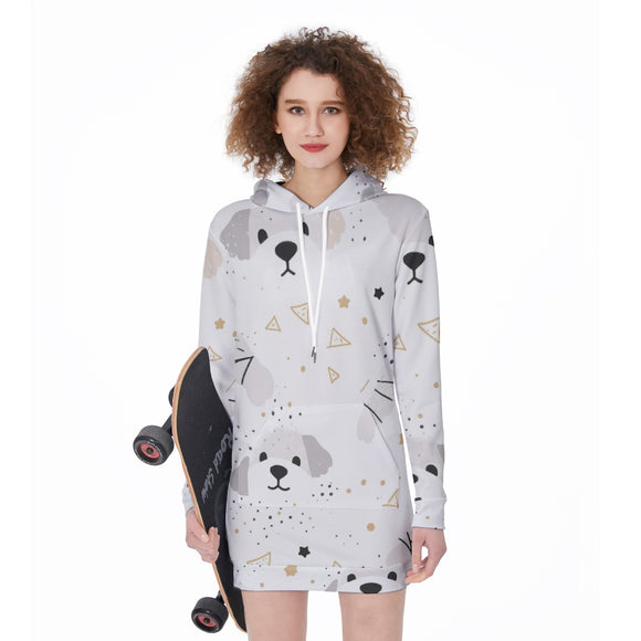 Kawaii Heaven Women's Long Puppy Star Hoodie Dress with Kangaroo Pocket