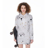 Kawaii Heaven Women's Long Puppy Star Hoodie Dress with Kangaroo Pocket