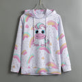 Kawaii Rainbow Unicorn Pullover Hoodie – White Pastel Sweatshirt with Cute Graphic Print, Scuba Fabric