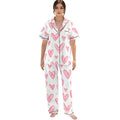Kawaii Heaven Heart Print Women's Pajamas Set with Elastic Waist & Contrast Piping